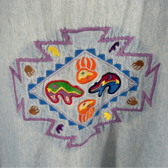 Men’s 4XL Light Blue Chambray Denim Shirt Vintage 90’s Embroidered - Picture 7 of 8